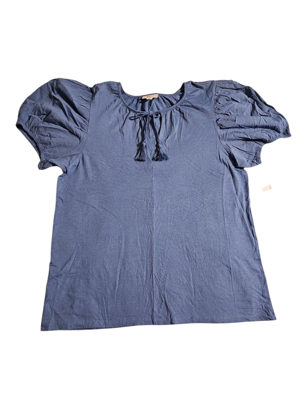Puff-Sleeve Tassel Tie Blouse in Navy